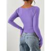 image:imagePRETTYGARDEN Long Sleeve Shirts for Women 2026 Fall Ruched Sides Boat Neck Basic Tee Casual Fitted Ribbed Knit Crop TopsPurple Grey