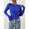 image:imagePRETTYGARDEN Long Sleeve Shirts for Women 2026 Fall Ruched Sides Boat Neck Basic Tee Casual Fitted Ribbed Knit Crop TopsRoyal Blue