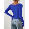 image:imagePRETTYGARDEN Long Sleeve Shirts for Women 2026 Fall Ruched Sides Boat Neck Basic Tee Casual Fitted Ribbed Knit Crop TopsRoyal Blue