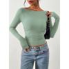image:imagePRETTYGARDEN Long Sleeve Shirts for Women 2026 Fall Ruched Sides Boat Neck Basic Tee Casual Fitted Ribbed Knit Crop TopsSage Green