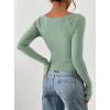 image:imagePRETTYGARDEN Long Sleeve Shirts for Women 2026 Fall Ruched Sides Boat Neck Basic Tee Casual Fitted Ribbed Knit Crop TopsSage Green