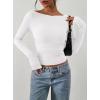 image:imagePRETTYGARDEN Long Sleeve Shirts for Women 2026 Fall Ruched Sides Boat Neck Basic Tee Casual Fitted Ribbed Knit Crop TopsWhite