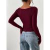 image:imagePRETTYGARDEN Long Sleeve Shirts for Women 2026 Fall Ruched Sides Boat Neck Basic Tee Casual Fitted Ribbed Knit Crop TopsWine Red