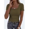 image:imagePRETTYGARDEN Scoop Neck Tops for Women 2026 Summer Basic Tees Trendy Short Sleeve Shirts Spring Casual Fitted Ribbed TopsArmy Green