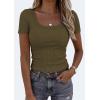 image:imagePRETTYGARDEN Scoop Neck Tops for Women 2026 Summer Basic Tees Trendy Short Sleeve Shirts Spring Casual Fitted Ribbed TopsArmy Green