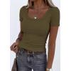 image:imagePRETTYGARDEN Scoop Neck Tops for Women 2026 Summer Basic Tees Trendy Short Sleeve Shirts Spring Casual Fitted Ribbed TopsArmy Green