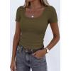 image:imagePRETTYGARDEN Scoop Neck Tops for Women 2026 Summer Basic Tees Trendy Short Sleeve Shirts Spring Casual Fitted Ribbed TopsArmy Green