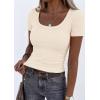 image:imagePRETTYGARDEN Scoop Neck Tops for Women 2026 Summer Basic Tees Trendy Short Sleeve Shirts Spring Casual Fitted Ribbed TopsBeige