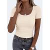 image:imagePRETTYGARDEN Scoop Neck Tops for Women 2026 Summer Basic Tees Trendy Short Sleeve Shirts Spring Casual Fitted Ribbed TopsBeige