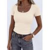 image:imagePRETTYGARDEN Scoop Neck Tops for Women 2026 Summer Basic Tees Trendy Short Sleeve Shirts Spring Casual Fitted Ribbed TopsBeige