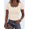 image:imagePRETTYGARDEN Scoop Neck Tops for Women 2026 Summer Basic Tees Trendy Short Sleeve Shirts Spring Casual Fitted Ribbed TopsBeige