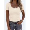 image:imagePRETTYGARDEN Scoop Neck Tops for Women 2026 Summer Basic Tees Trendy Short Sleeve Shirts Spring Casual Fitted Ribbed TopsBeige