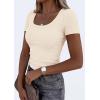 image:imagePRETTYGARDEN Scoop Neck Tops for Women 2026 Summer Basic Tees Trendy Short Sleeve Shirts Spring Casual Fitted Ribbed TopsBeige