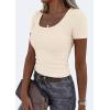 image:imagePRETTYGARDEN Scoop Neck Tops for Women 2026 Summer Basic Tees Trendy Short Sleeve Shirts Spring Casual Fitted Ribbed TopsBeige