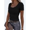 image:imagePRETTYGARDEN Scoop Neck Tops for Women 2026 Summer Basic Tees Trendy Short Sleeve Shirts Spring Casual Fitted Ribbed TopsBlack
