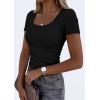 image:imagePRETTYGARDEN Scoop Neck Tops for Women 2026 Summer Basic Tees Trendy Short Sleeve Shirts Spring Casual Fitted Ribbed TopsBlack