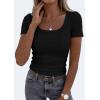 image:imagePRETTYGARDEN Scoop Neck Tops for Women 2026 Summer Basic Tees Trendy Short Sleeve Shirts Spring Casual Fitted Ribbed TopsBlack
