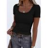 image:imagePRETTYGARDEN Scoop Neck Tops for Women 2026 Summer Basic Tees Trendy Short Sleeve Shirts Spring Casual Fitted Ribbed TopsBlack