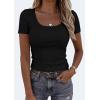 image:imagePRETTYGARDEN Scoop Neck Tops for Women 2026 Summer Basic Tees Trendy Short Sleeve Shirts Spring Casual Fitted Ribbed TopsBlack