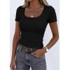 image:imagePRETTYGARDEN Scoop Neck Tops for Women 2026 Summer Basic Tees Trendy Short Sleeve Shirts Spring Casual Fitted Ribbed TopsBlack