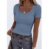 image:imagePRETTYGARDEN Scoop Neck Tops for Women 2026 Summer Basic Tees Trendy Short Sleeve Shirts Spring Casual Fitted Ribbed TopsBlue Grey