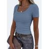 image:imagePRETTYGARDEN Scoop Neck Tops for Women 2026 Summer Basic Tees Trendy Short Sleeve Shirts Spring Casual Fitted Ribbed TopsBlue Grey