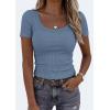 image:imagePRETTYGARDEN Scoop Neck Tops for Women 2026 Summer Basic Tees Trendy Short Sleeve Shirts Spring Casual Fitted Ribbed TopsBlue Grey