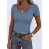 image:imagePRETTYGARDEN Scoop Neck Tops for Women 2026 Summer Basic Tees Trendy Short Sleeve Shirts Spring Casual Fitted Ribbed TopsBlue Grey