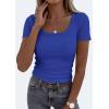 image:imagePRETTYGARDEN Scoop Neck Tops for Women 2026 Summer Basic Tees Trendy Short Sleeve Shirts Spring Casual Fitted Ribbed TopsBrilliant Blue