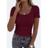 image:imagePRETTYGARDEN Scoop Neck Tops for Women 2026 Summer Basic Tees Trendy Short Sleeve Shirts Spring Casual Fitted Ribbed TopsBurgundy