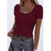 image:imagePRETTYGARDEN Scoop Neck Tops for Women 2026 Summer Basic Tees Trendy Short Sleeve Shirts Spring Casual Fitted Ribbed TopsBurgundy
