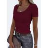 image:imagePRETTYGARDEN Scoop Neck Tops for Women 2026 Summer Basic Tees Trendy Short Sleeve Shirts Spring Casual Fitted Ribbed TopsBurgundy