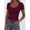 image:imagePRETTYGARDEN Scoop Neck Tops for Women 2026 Summer Basic Tees Trendy Short Sleeve Shirts Spring Casual Fitted Ribbed TopsBurgundy