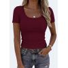 image:imagePRETTYGARDEN Scoop Neck Tops for Women 2026 Summer Basic Tees Trendy Short Sleeve Shirts Spring Casual Fitted Ribbed TopsBurgundy