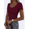 image:imagePRETTYGARDEN Scoop Neck Tops for Women 2026 Summer Basic Tees Trendy Short Sleeve Shirts Spring Casual Fitted Ribbed TopsBurgundy