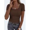image:imagePRETTYGARDEN Scoop Neck Tops for Women 2026 Summer Basic Tees Trendy Short Sleeve Shirts Spring Casual Fitted Ribbed TopsCoffee