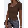 image:imagePRETTYGARDEN Scoop Neck Tops for Women 2026 Summer Basic Tees Trendy Short Sleeve Shirts Spring Casual Fitted Ribbed TopsCoffee