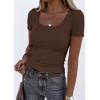 image:imagePRETTYGARDEN Scoop Neck Tops for Women 2026 Summer Basic Tees Trendy Short Sleeve Shirts Spring Casual Fitted Ribbed TopsCoffee