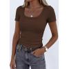 image:imagePRETTYGARDEN Scoop Neck Tops for Women 2026 Summer Basic Tees Trendy Short Sleeve Shirts Spring Casual Fitted Ribbed TopsCoffee