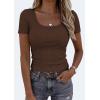 image:imagePRETTYGARDEN Scoop Neck Tops for Women 2026 Summer Basic Tees Trendy Short Sleeve Shirts Spring Casual Fitted Ribbed TopsCoffee