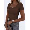 image:imagePRETTYGARDEN Scoop Neck Tops for Women 2026 Summer Basic Tees Trendy Short Sleeve Shirts Spring Casual Fitted Ribbed TopsCoffee