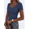 image:imagePRETTYGARDEN Scoop Neck Tops for Women 2026 Summer Basic Tees Trendy Short Sleeve Shirts Spring Casual Fitted Ribbed TopsDark Blue