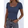 image:imagePRETTYGARDEN Scoop Neck Tops for Women 2026 Summer Basic Tees Trendy Short Sleeve Shirts Spring Casual Fitted Ribbed TopsDark Blue