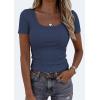 image:imagePRETTYGARDEN Scoop Neck Tops for Women 2026 Summer Basic Tees Trendy Short Sleeve Shirts Spring Casual Fitted Ribbed TopsDark Blue