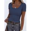 image:imagePRETTYGARDEN Scoop Neck Tops for Women 2026 Summer Basic Tees Trendy Short Sleeve Shirts Spring Casual Fitted Ribbed TopsDark Blue