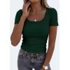 image:imagePRETTYGARDEN Scoop Neck Tops for Women 2026 Summer Basic Tees Trendy Short Sleeve Shirts Spring Casual Fitted Ribbed TopsDark Green