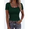 image:imagePRETTYGARDEN Scoop Neck Tops for Women 2026 Summer Basic Tees Trendy Short Sleeve Shirts Spring Casual Fitted Ribbed TopsDark Green
