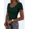 image:imagePRETTYGARDEN Scoop Neck Tops for Women 2026 Summer Basic Tees Trendy Short Sleeve Shirts Spring Casual Fitted Ribbed TopsDark Green