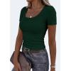 image:imagePRETTYGARDEN Scoop Neck Tops for Women 2026 Summer Basic Tees Trendy Short Sleeve Shirts Spring Casual Fitted Ribbed TopsDark Green