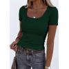image:imagePRETTYGARDEN Scoop Neck Tops for Women 2026 Summer Basic Tees Trendy Short Sleeve Shirts Spring Casual Fitted Ribbed TopsDark Green